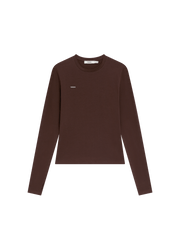 Womens Cotton-Stretch Long-Sleeved Top—Mahogany Brown