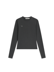 Womens Cotton-Stretch Long-Sleeved Top—Smoked Black