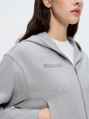 Womens Double Jersey Cropped Zip Up Hoodie—Grey Marl