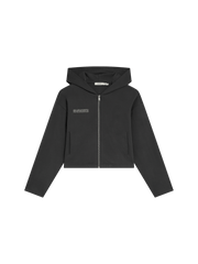 Womens Double Jersey Cropped Zip Up Hoodie—Smoked Black