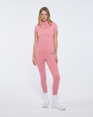Womens 99% Bio-Based Zipped Short Sleeve Top—Dewy Rose