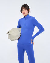 Womens 99% Bio-Based Zipped Long Sleeve Top—Gaia Blue