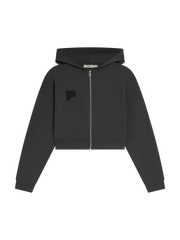 Womens Cropped Zip Up Hoodie—Smoked Black