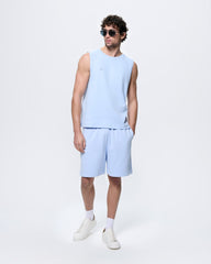 Mens Sleeveless T-Shirt—Wildflower Blue