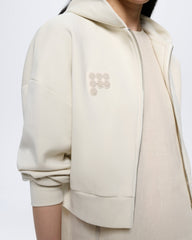 Womens Cropped Zip Up Hoodie—Bone White