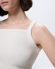 Womens Rib Square Neck Tank Top—Bone White