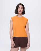 Womens Sleeveless T-Shirt—Saffron Orange