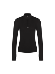 Womens 99% Bio-Based Zipped Long Sleeve Top—Black