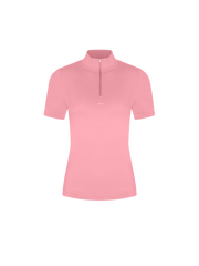 Womens 99% Bio-Based Zipped Short Sleeve Top—Dewy Rose