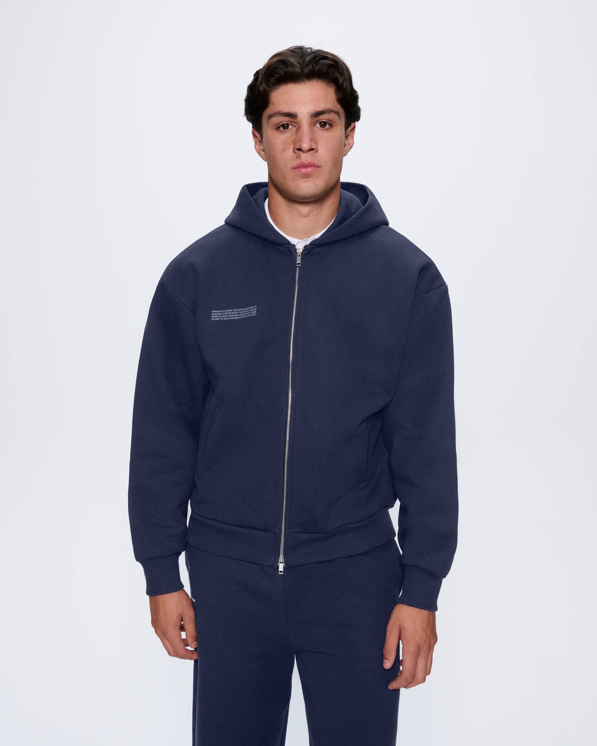 Mens 365 Heavyweight Two-Way Zip-Through Hoodie—Navy