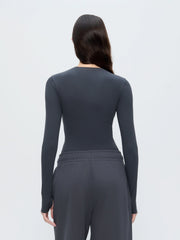 Womens Cotton-Stretch Long-Sleeved Top—Smoked Black