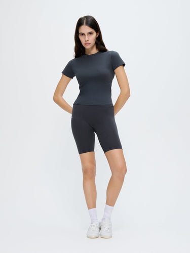 Womens Cotton-Stretch Slim T-Shirt—Smoked Black