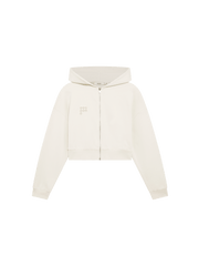 Womens Cropped Zip Up Hoodie—Bone White