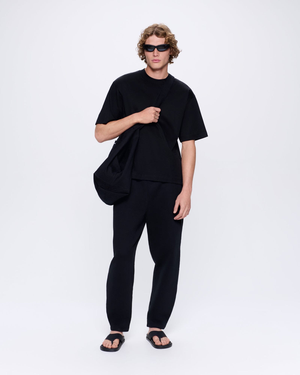 Mens Heavyweight Barrel-Leg Track Pants—black