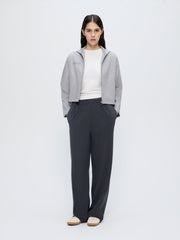 Womens Double Jersey Cropped Zip Up Hoodie—Grey Marl