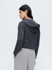 Womens Double Jersey Cropped Zip Up Hoodie—Smoked Black