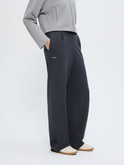 Womens Double Jersey Pleated Trousers—Smoked Black