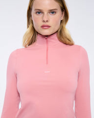 Womens 99% Bio-Based Zipped Long Sleeve Top—Dewy Rose