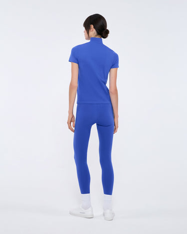 Womens 99% Bio-Based Zipped Short Sleeve Top—Gaia Blue