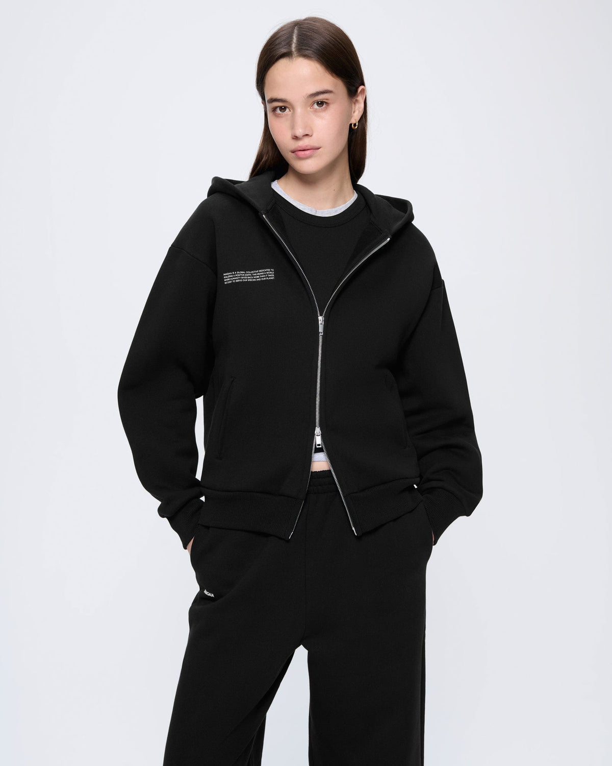 Womens 365 Heavyweight Two-Way Zip-Through Hoodie—Black