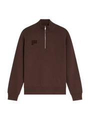 Womens Half Zip Sweatshirt—Mahogany Brown
