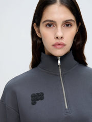 Womens Half Zip Sweatshirt—Smoked Black