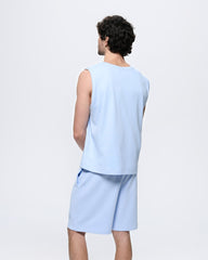 Mens Sleeveless T-Shirt—Wildflower Blue