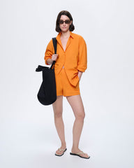 Womens Cotton Poplin Overshirt—Saffron Orange