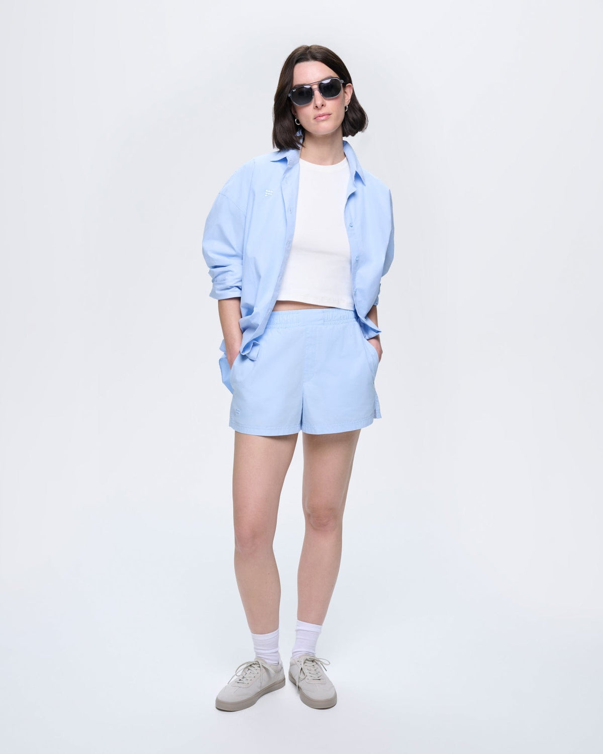 Womens Cotton Poplin Shorts—Wildflower Blue