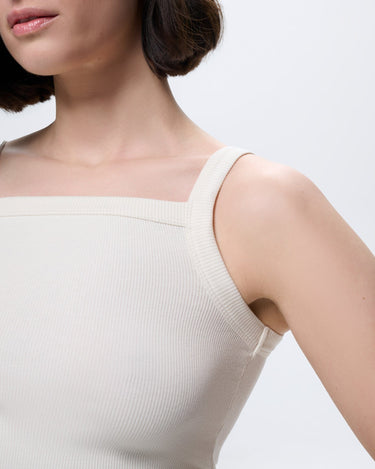 Womens Rib Square Neck Tank Top—Bone White