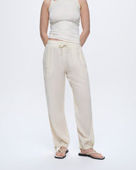 Womens Linen Trousers—Bone White
