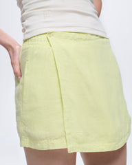 Womens Linen Wrap Shorts—Soft Lime