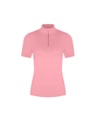 Womens 99% Bio-Based Zipped Short Sleeve Top—Dewy Rose