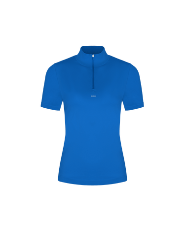 Womens 99% Bio-Based Zipped Short Sleeve Top—Gaia Blue